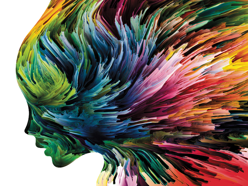 Artistic silhouette with multiple colors bursting