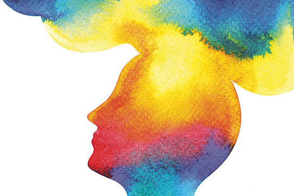 Colorful illustration of a head with a thought cloud coming out of top, illustrating a healthy mind