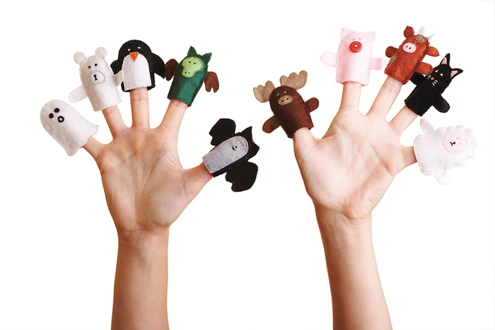 Hands with animal finger puppets on them