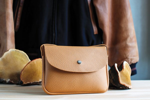 Leather alternative purse made out of mushroom mycelium